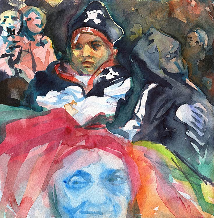 Jostle(1) 2017 watercolour 30 x 30cm